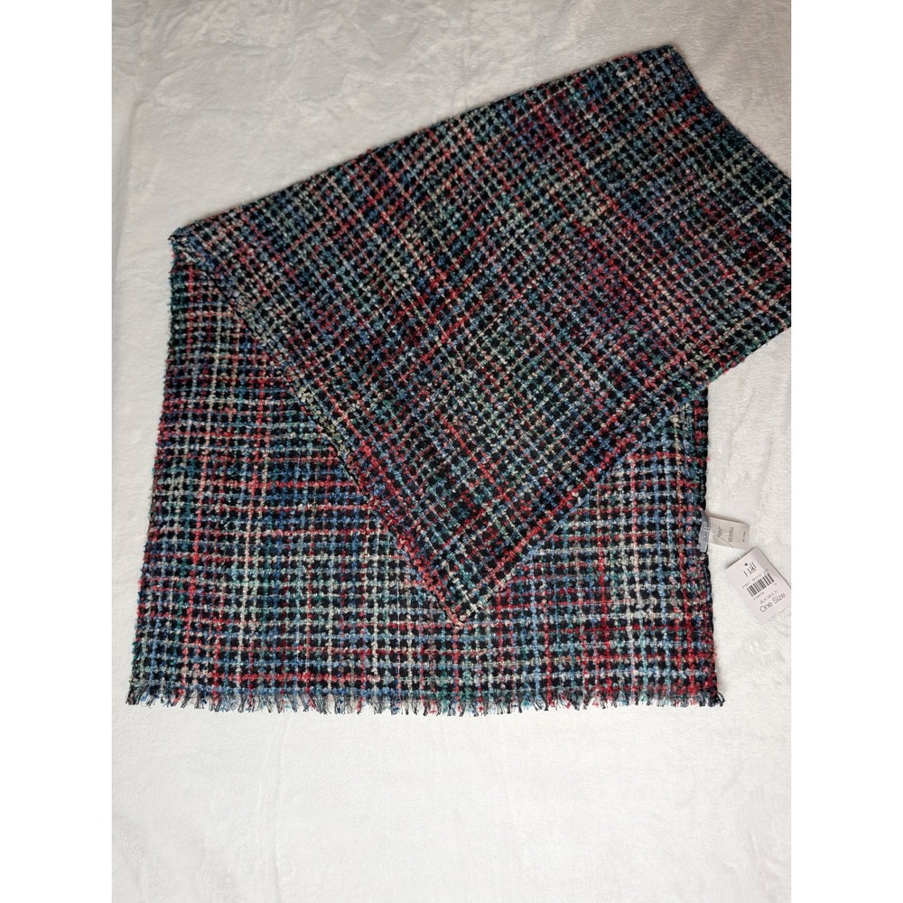 J. Jill NWT Oversized Plaid Blanket Scarf Tweed Fringe Wrap Dark Academia Fall